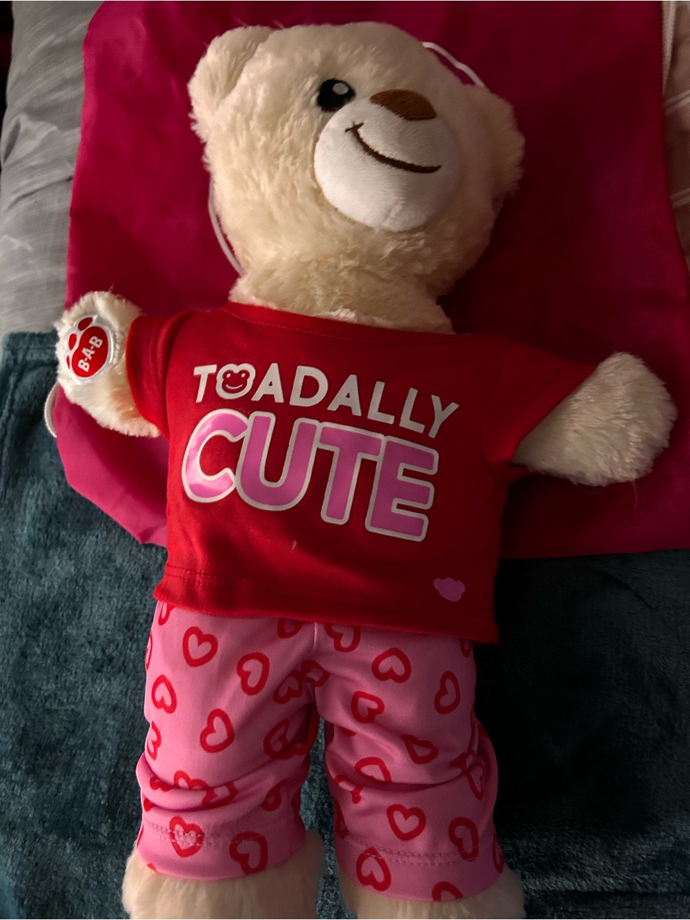 Red & Pink 'Toadally Cute' Plush Bear in  Pajama Set and additional outfit.